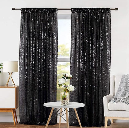 Eternal Beauty Black Sequin Backdrop Curtains, 2 Panels 2x8FT | 3mm Sparkle - Image 4