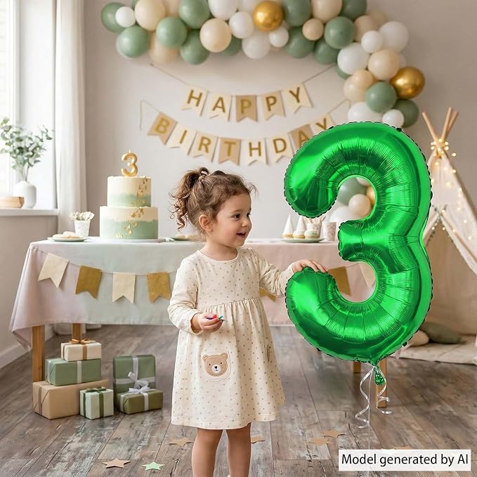 Green Number 3 Balloon 40 Inch, Foil Numeral - Image 2