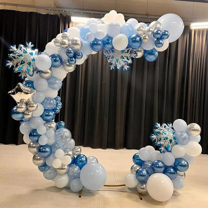 Winter Snowflake Balloons, 12 Pearl Light Baby Blue Silver Latex Balloons - Image 6