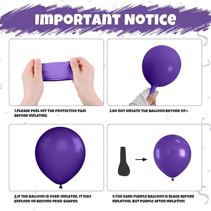 Purple and Black Balloons, 12 Inch Metallic Purple Dark Light Purple Black - Image 3