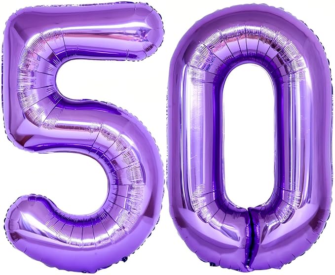 Number 50 Purple Balloons 40 Inch Giant Purple Foil 50 Helium Balloons by LHOAVWE
