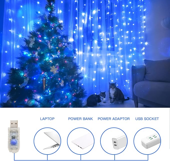 Curtain Lights for Bedroom, 200 Led Hanging String Lights Outdoor Waterproof - Image 3