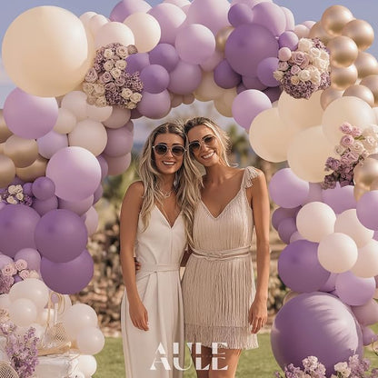 AULE 155Pcs Dusty Purple Balloon Arch Kit Sand White Gold Balloons | Macaron - Image 5