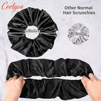 9.5 inch Silk Scrunchies - Jumbo & Giant Satin Scrunchies - Thick Elastic Fluffy Hair Ties for Women & Girls - 3 Pack (Black, Pink, Ivory)