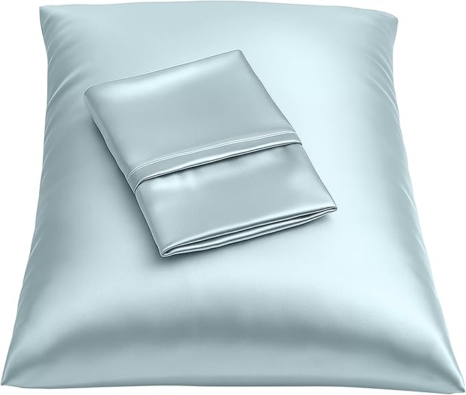 BLISSFORD Satin Pillowcase with Zipper, for Hair and Skin Care, Feels Soft and Cool Like a Silk Pillowcase, Satin Pillow Cases 2 Pack, Slik Pillow Cover, Baby Blue - King Size, Set of 2