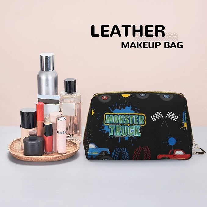 Monster Truck Car Leather Makeup Bag Cosmetic Pouch Portable Travel Toiletry - Image 7