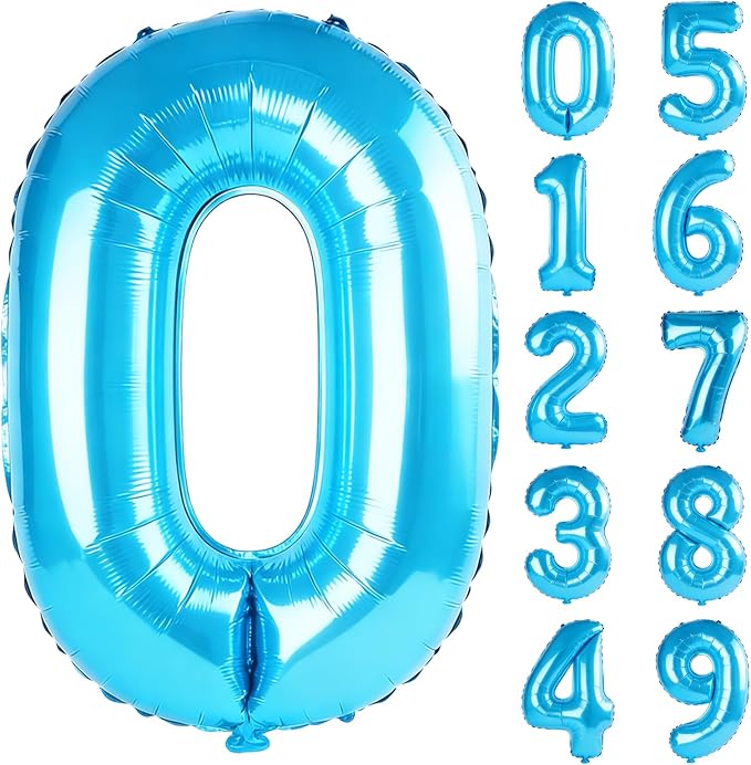 40 Inch Number 0 Balloons for Birthday Party Decorations, 0-100 Jewelry Blue by FOBELEC