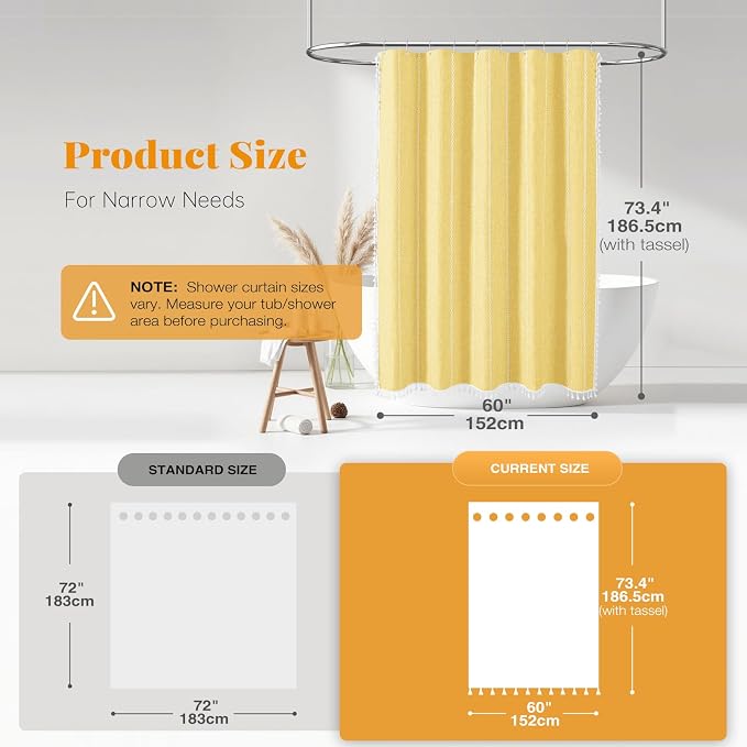 60x72 Boho Farmhouse Linen Heavy Duty Cloth Shower Curtain Set, 330GSM Linen - Image 3