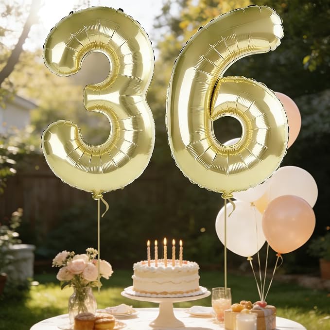 40 Inch Number 36 Balloons for 36th Birthday Party Decorations, 0-100 Champagne - Image 3