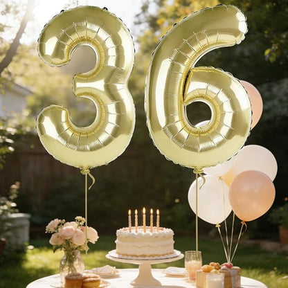 40 Inch Number 36 Balloons for 36th Birthday Party Decorations, 0-100 Champagne - Image 3