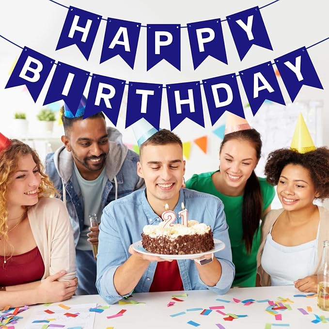 Pre-Strung Navy Blue Happy Birthday Banner Signs Party Decorations - Image 2