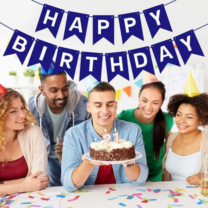 Pre-Strung Navy Blue Happy Birthday Banner Signs Party Decorations - Image 2