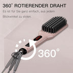Updated 2025 MEGAWISE Hair Straightener Ceramic Brush ; Anti-Scald Dual Voltage Flat Iron Hot Brush | Rotatable Cord |Auto Shutoff | Anti-frizz |for All Hair Types (Pink)