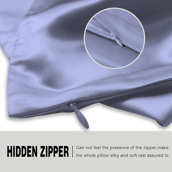 Natural Mulberry Silk Pillowcase for Hair and Skin Standard Size 20"X 26" with Hidden Zipper Soft Breathable Smooth Cooling Pillow Covers for Sleeping(Grayish Blue,1Pcs)