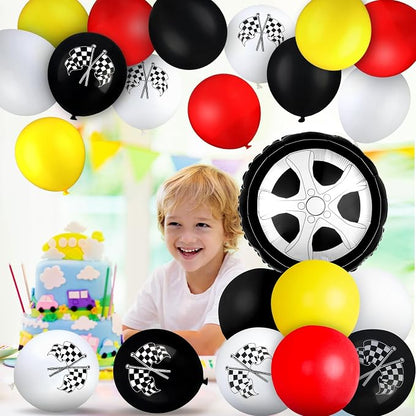 18" Race Cars Foil Balloons Stand Kit 4 Set, Sports Checkered Birthday Party - Image 7