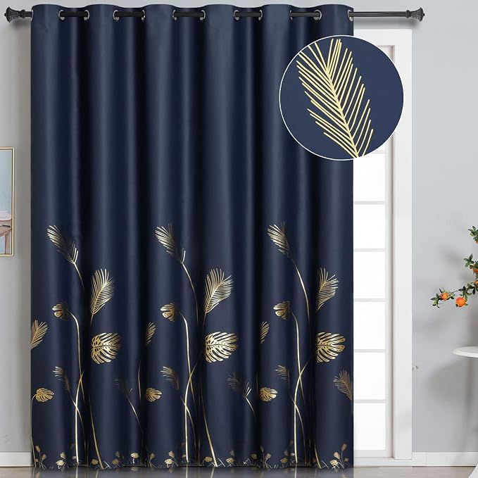 Blackout Curtain for Patio Door 80W x 84L Inch Long Gold Palm Tree Pattern by ESTELARTEXTILER