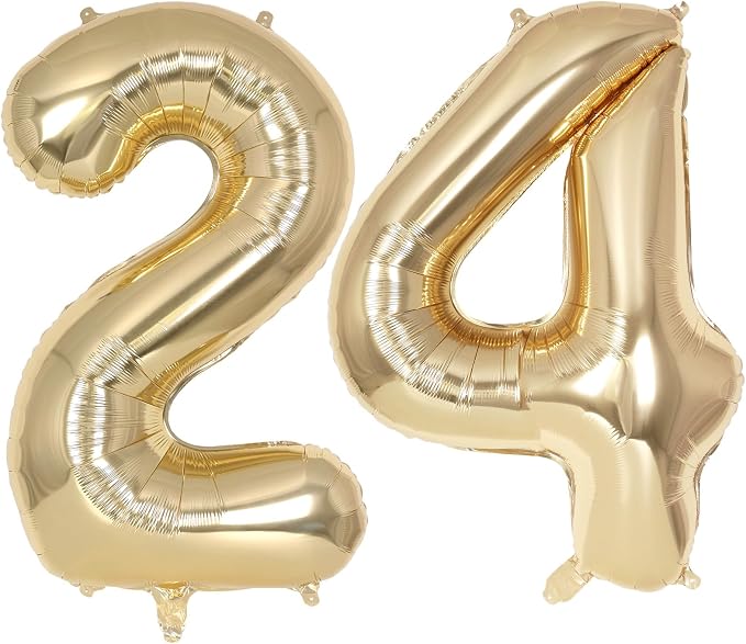 Champagne Gold Large Number 24 Balloon, 40 Inch Light Gold Foil Helium Number by AIQINHU