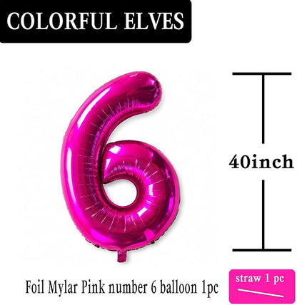 Pink Number 6 Balloons 40 Inch Giant Number Hot Pink 6 Foil Mylar Balloons - Image 2