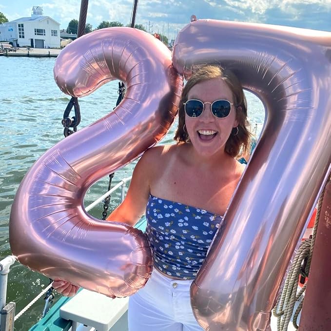 Rose Gold Number 70 Birthday Balloons, 40 Inch Large Rose Gold Mylar Foil - Image 3