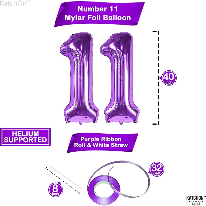 KatchOn Purple Number 11 Balloon 40 Inch, 11th Birthday Balloon Decor | 11th - Image 4