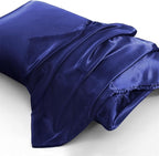 Aormenzy Satin Pillow Cases for Women King Size Set of 2, Navy Blue Satin Pillowcase for Hair with Envelope Closure Silky Pillow Covers Wrinkle, Fade Resistant (20x40 Inches)