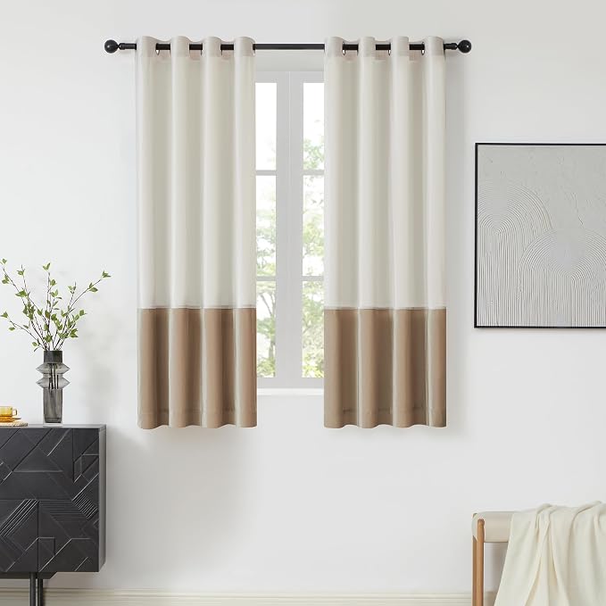 BULBUL Cream Ivory Champagne Luxury Velvet Curtains 63 inch, Color Block | by ModernShinyVelvetCurtains
