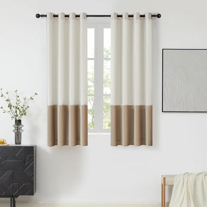 BULBUL Cream Ivory Champagne Luxury Velvet Curtains 63 inch, Color Block | by ModernShinyVelvetCurtains