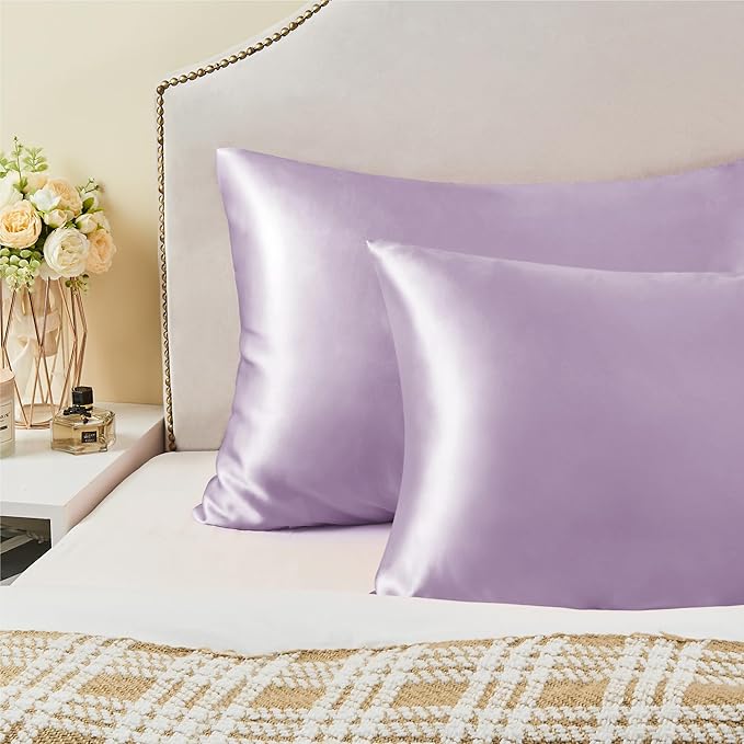 BEDELITE Satin Pillowcase with Zipper 2 Pack, Lavender Pillow Cases Standard Size, Super Soft and Cooling Similar to Silk Pillow Cases, Gift for Women Men(20x26 Inches)