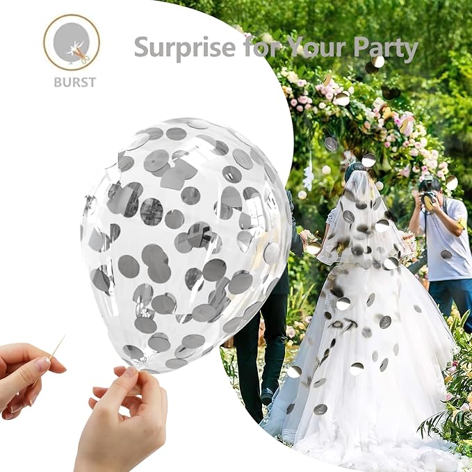 White Silver Balloon Garland Arch Kit 100PCS | Chrome Silver Confetti Balloons - Image 5