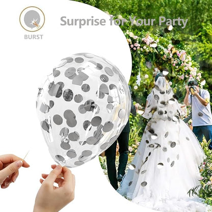 White Silver Balloon Garland Arch Kit 100PCS | Chrome Silver Confetti Balloons - Image 5