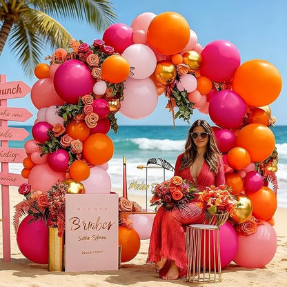 Pink Orange Balloon Garland Double Stuffed Hot Pink Orange Gold Metallic Pastel - Image 5