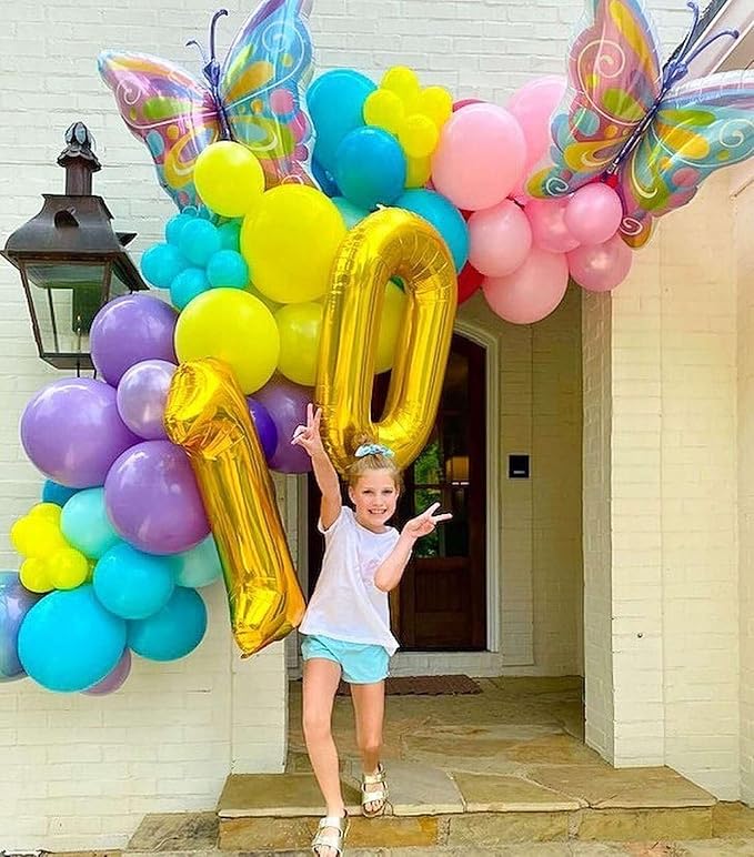 Gold 10 Number Balloons, 40 Inch Giant Number 10 Balloons Foil Mylar Helium - Image 3