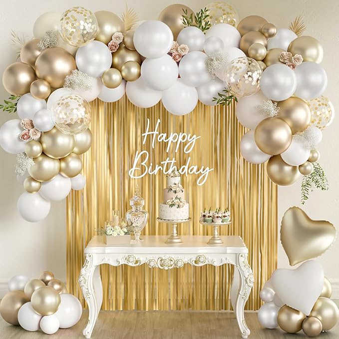 157Pcs White and Gold Balloon Garland Arch Kit by MEBAY
