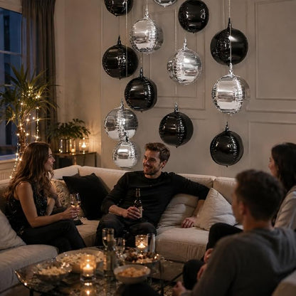 Black Silver Round Foil Balloons - Image 9