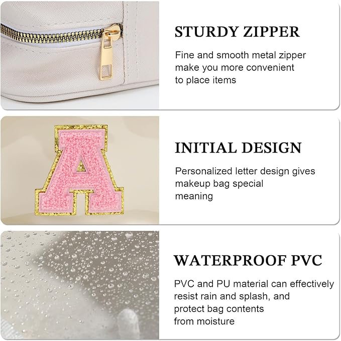 YOOLIFE Initial Birthday Gifts for Kids Travel Toiletry Bag Birthday Gifts for Girls Kids Clear Makeup Bag Preppy Cosmetic Bag for 3 4 5 6 7 8 9 10 11 12 13 Year Old Girls White K
