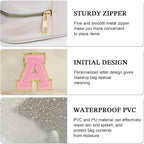 YOOLIFE Initial Make Up Bag Travel Toiletry Bag, Clear Makeup Bag Preppy Cosmetic Bag Clear Makeup Bags With Zipper Girlfriend Teacher 6 Year Old Girl Gifts Daughter Gifts Swim Gifts For Girls White M