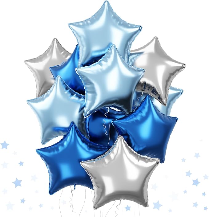 Blue Star Foil Balloons, 18 Inch Royal Blue Silver Stars Shape Foil Helium by TAOYE