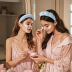 2Pcs Spa Headband for Washing Face & 1 Pairs Wristband Set Sponge Makeup Skincare Headband &Terry Cloth Bubble Soft Hairband for Women Girl Puffy Padded Headwear Non Slip Thick Hair Accessory (blue)
