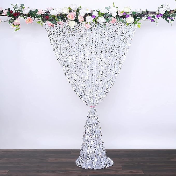9FTx9FT Silver Big Sequin Backdrop Curtains Panels Drapes Home Party Supplies - Image 8