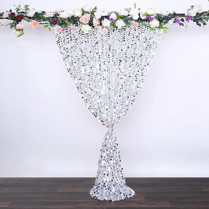9FTx9FT Silver Big Sequin Backdrop Curtains Panels Drapes Home Party Supplies - Image 8