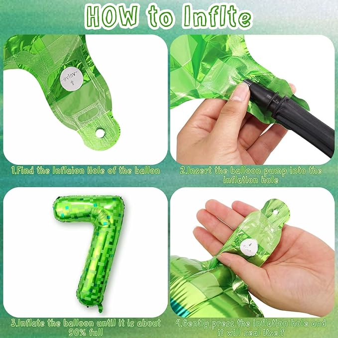 40 Inch Lime Green Pixel Number 17 Balloon, 17th Teen Gamer Party Supplies | - Image 4