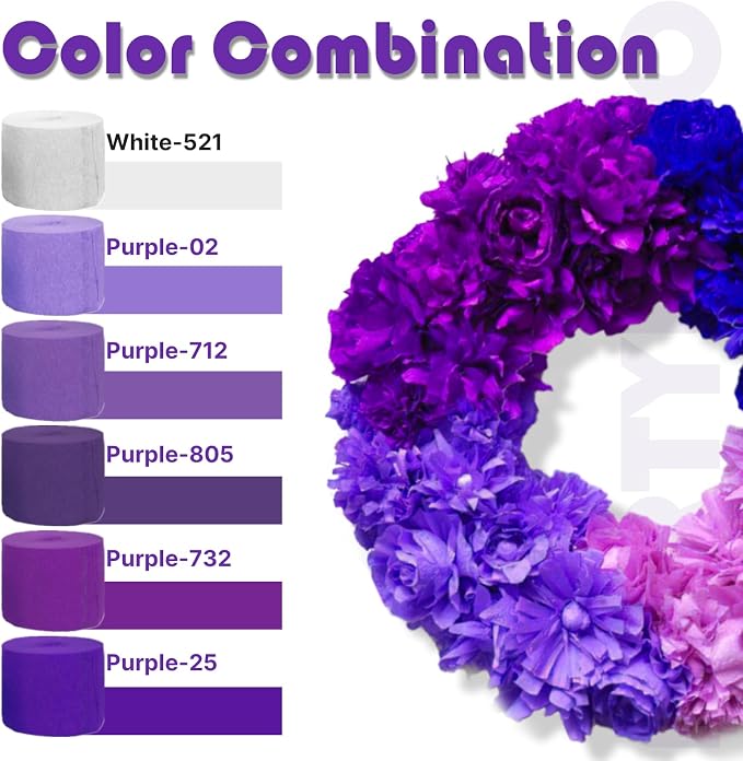 PartyWoo Silver Purple Lilac White Crepe Paper Streamers 6 Rolls 492 FT | - Image 3