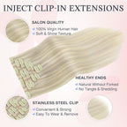 DOORES Clip in Hair Extensions Real Human Hair 16 inch 120g 7pcs Invisible Human Hair Extensions Clip ins, Injected Seamless PU Clipins Invisi Edge, 17/60 Ash Blonde Highlighted Platinum Blonde
