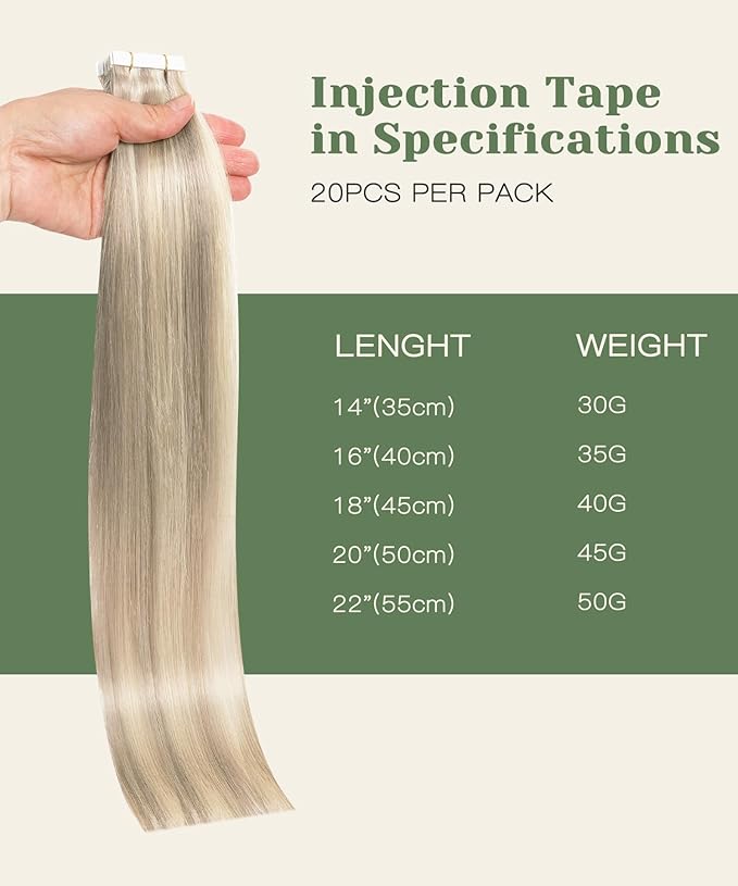 SURNEL Injected Tape in Hair Extensions #18P60 Ash Blonde with Platinum Blonde Seamless Remy Invisible Tape in Extensions Human Hair 20 Pcs 40g(#18P60,18)