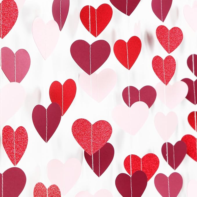 Burgundy-Red Light-Pink Valentines Party-Decorations Heart-Garland - 52ft by Burgleda