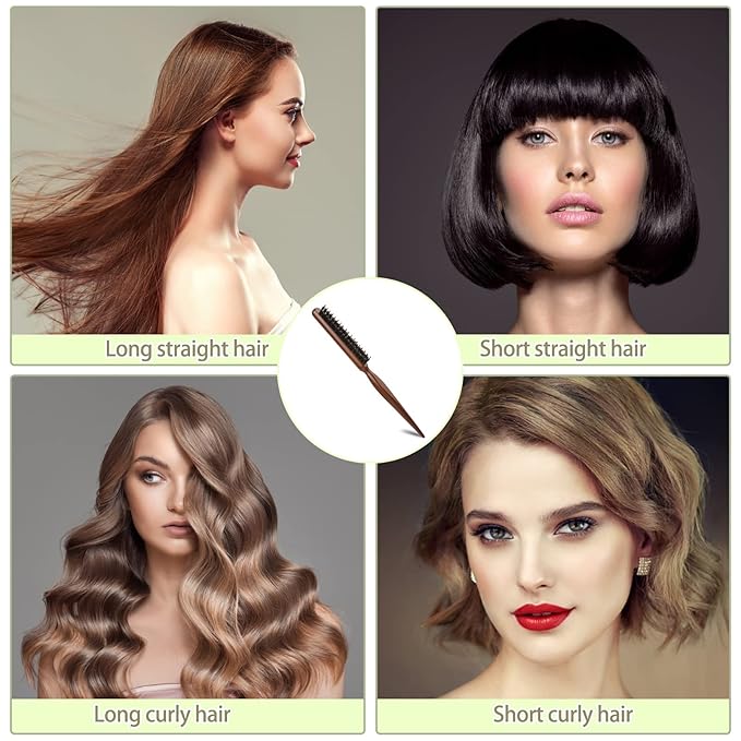Sliverdew Boar & Nylon Bristle Teasing Brush, Hair Sectioning Comb with Rat Tail Handle Pick, Smoothing Brush for Edge Control, Backcombing, Smoothing, and Styling Thin & Fine Hair to Create Volume