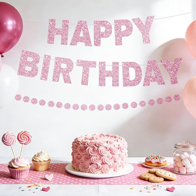 Alynta Happy Birthday Banner Pre-Strung Glitter Birthday Party Decorations | NO - Image 4