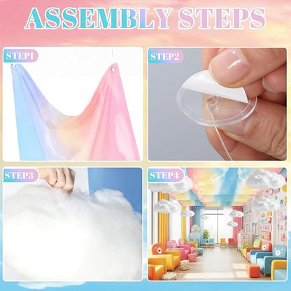 9 Pcs Pastel Rainbow Cloud Ceiling Kit Include 12 x 2 ft Fluorescent Light - Image 4