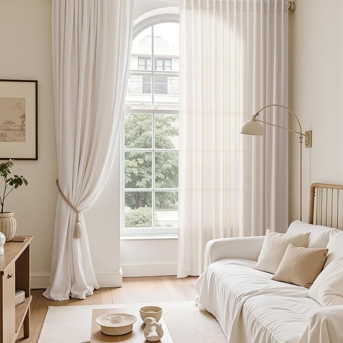 Ivory White Linen Curtains 90 inch - Image 6