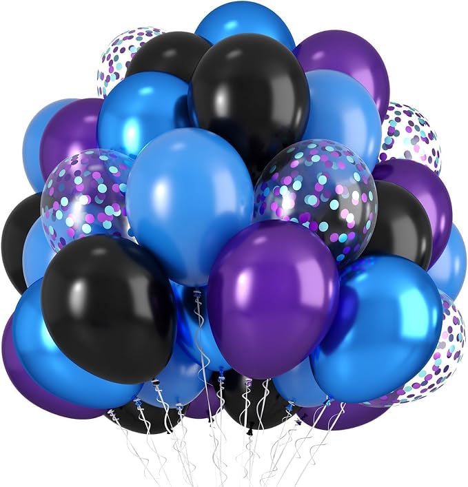 Purple and Blue Galaxy Balloons, 12 Inch Metallic Blue Dark Purple Blue Black by Saxuxu